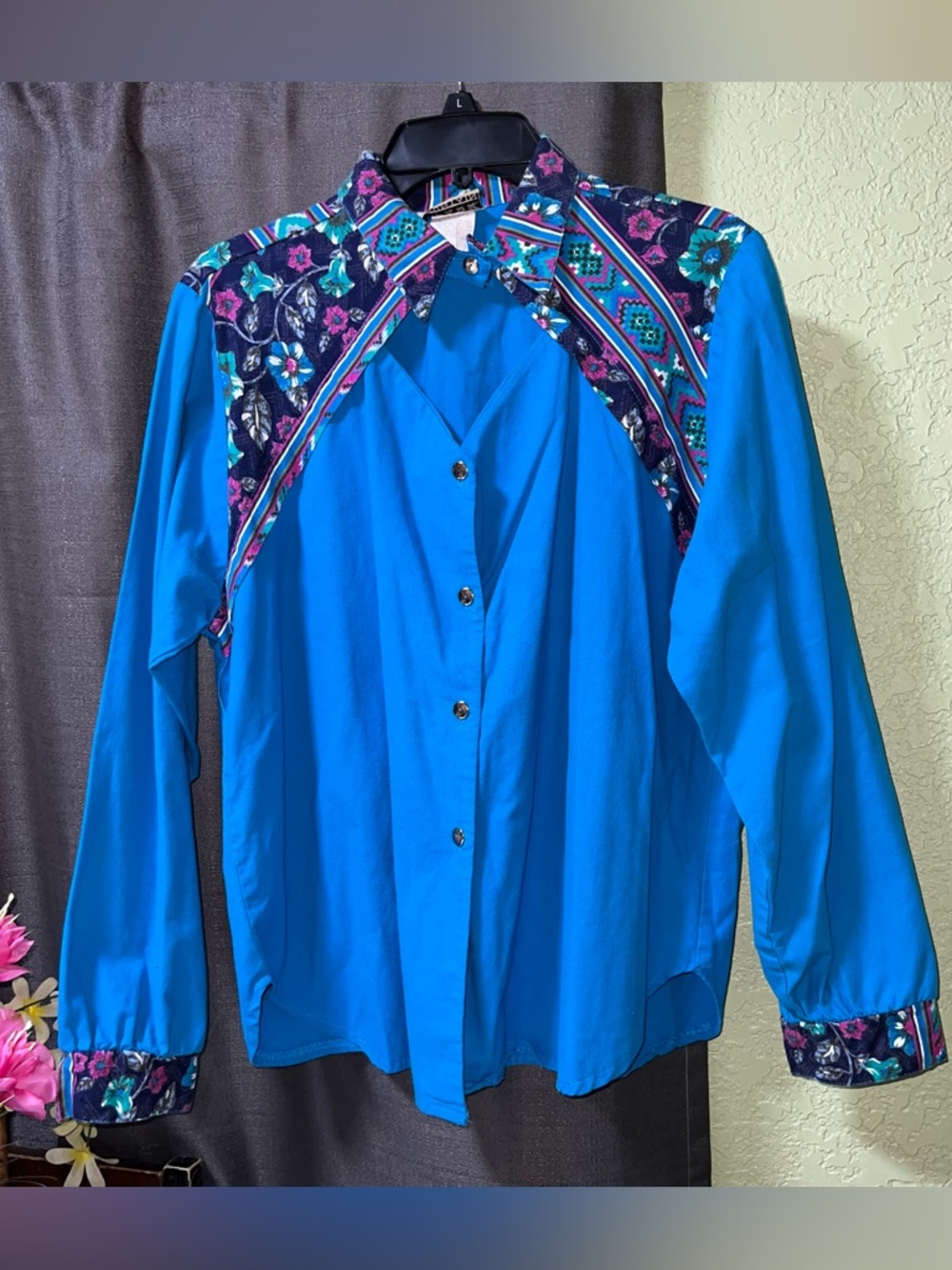 Ozark Mountain Jean Co. Vtg Western Shirt With Color Block Peekaboo Brushpopper